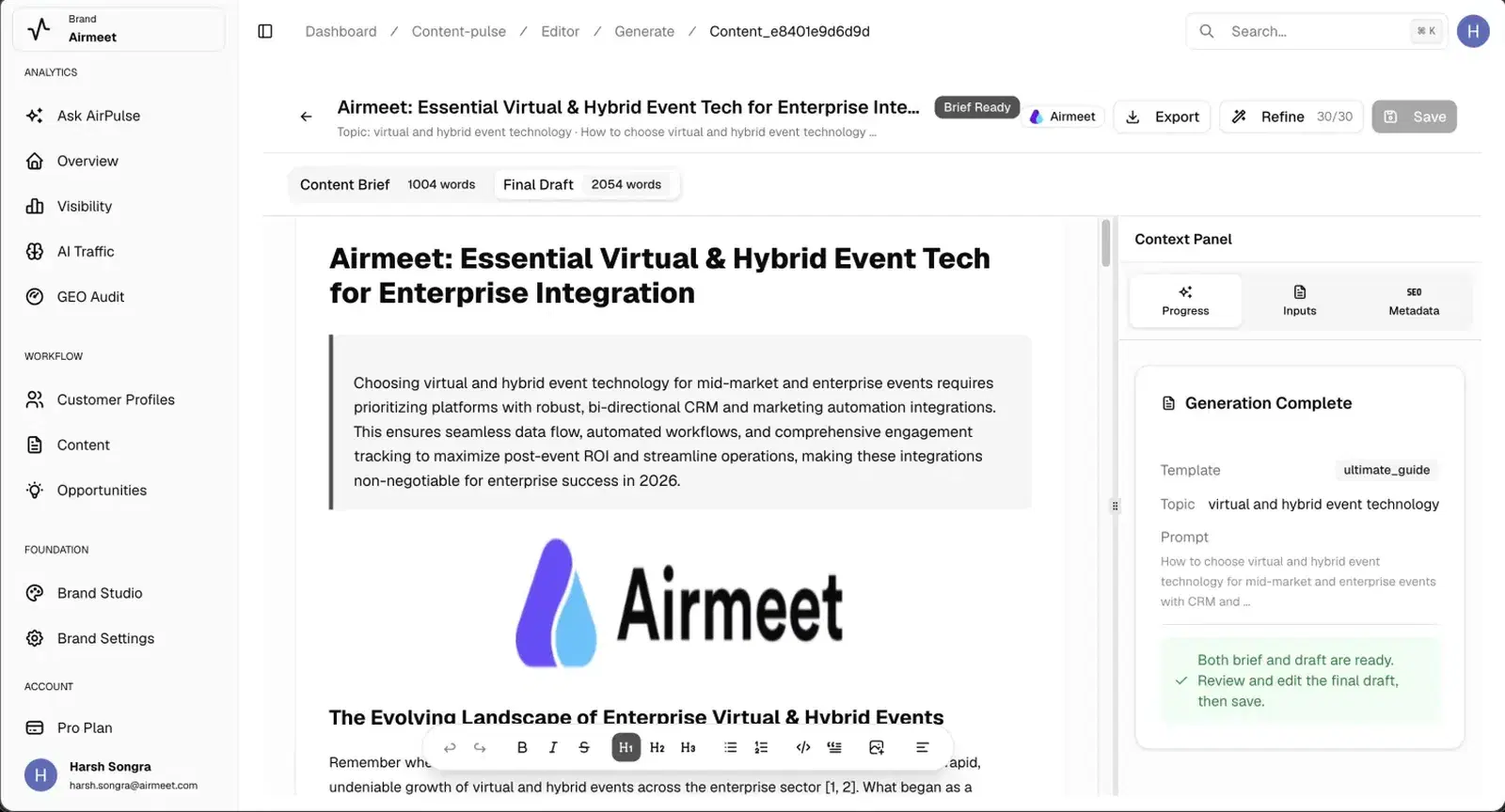 A final draft in AirPulse, scored and ready to publish