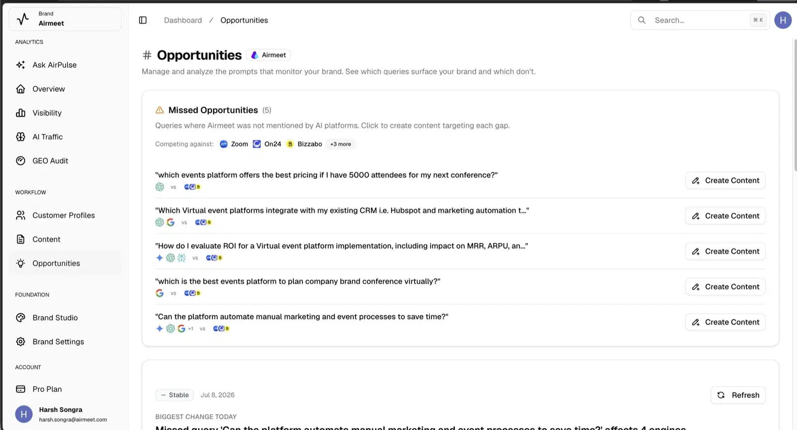 AirPulse opportunity queue showing ranked work awaiting review