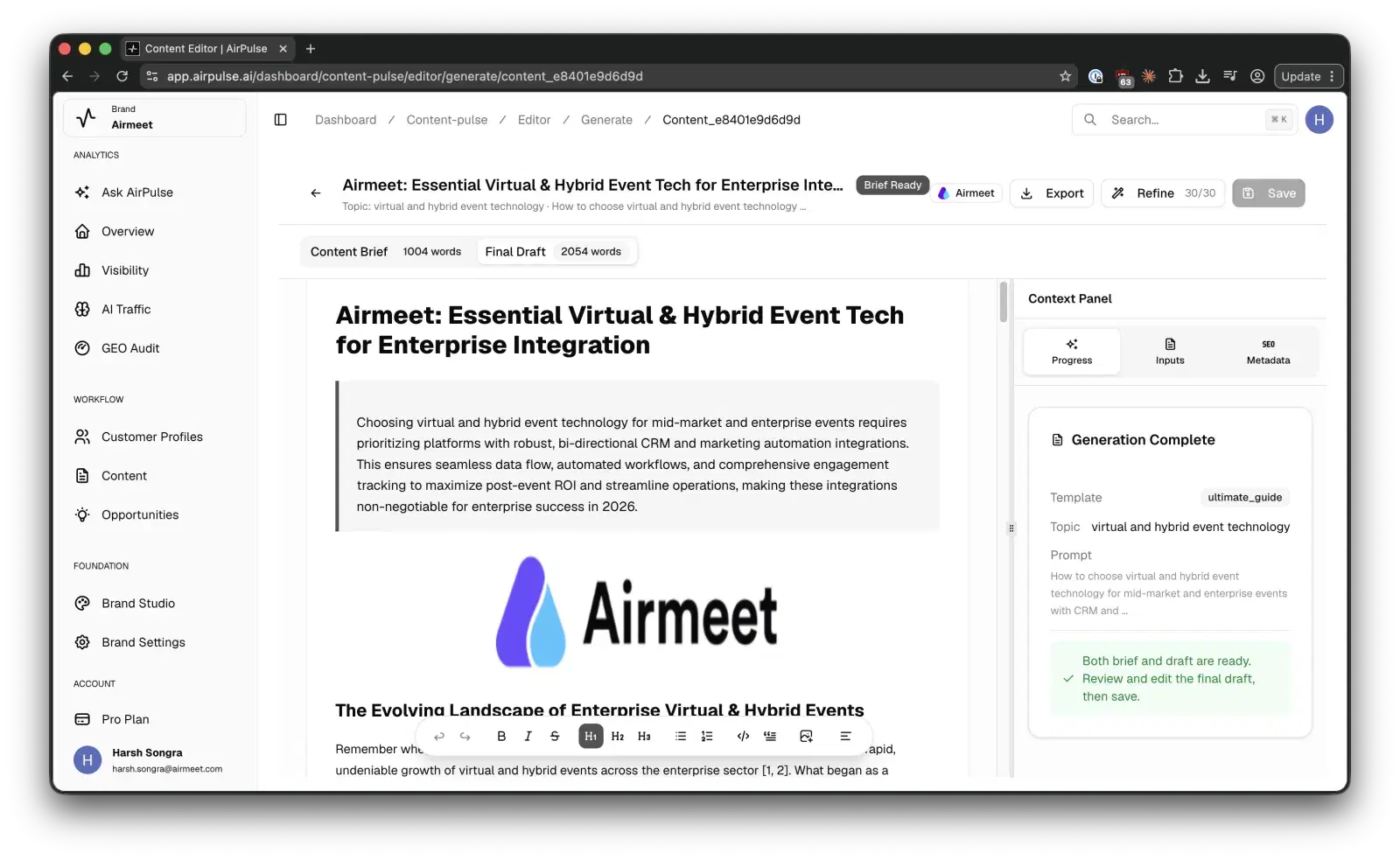 Final draft grounded in brand context in AirPulse