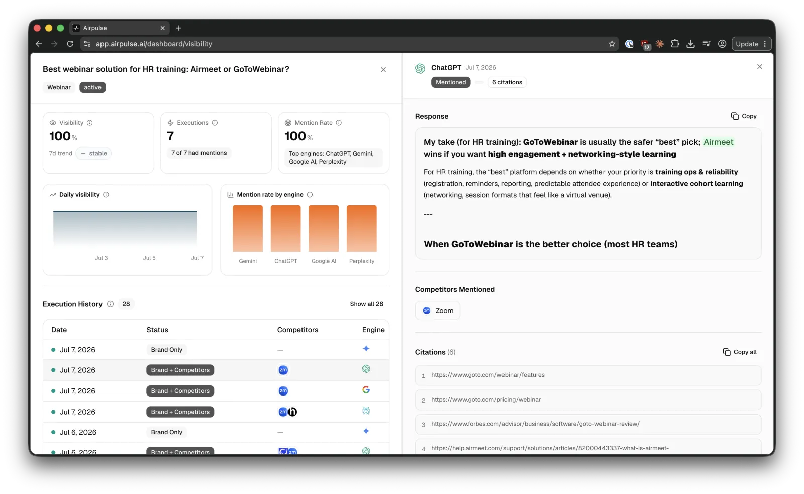 Prompt-level AI answer with citations in AirPulse